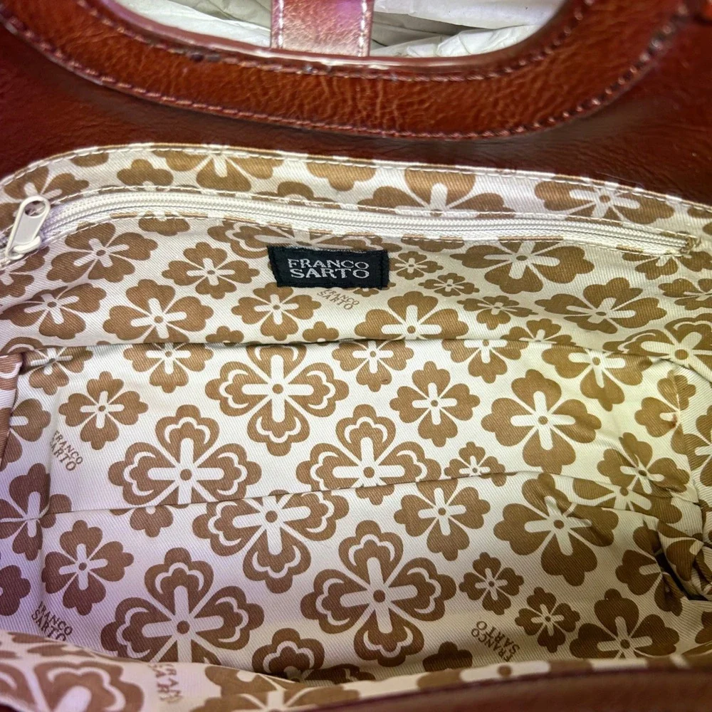 Franco Sarto Raffia Straw Tote Bag Top Handle Brown Leather Trim Natural NWT - Picture 7 of 9